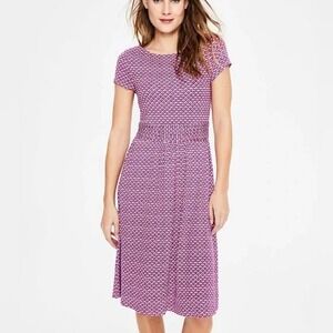 Boden Amilia Geometric Jersey Dress Sz 4R Pink Short Sleeve Casual Summer Vaca